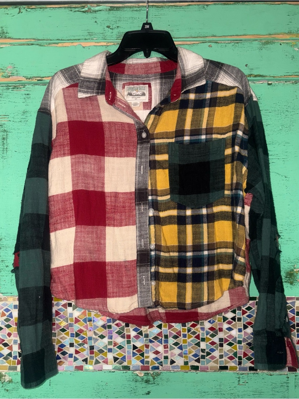 American Eagle Outfitters Multicolor Patchwork Plaid Button-Down Shirt